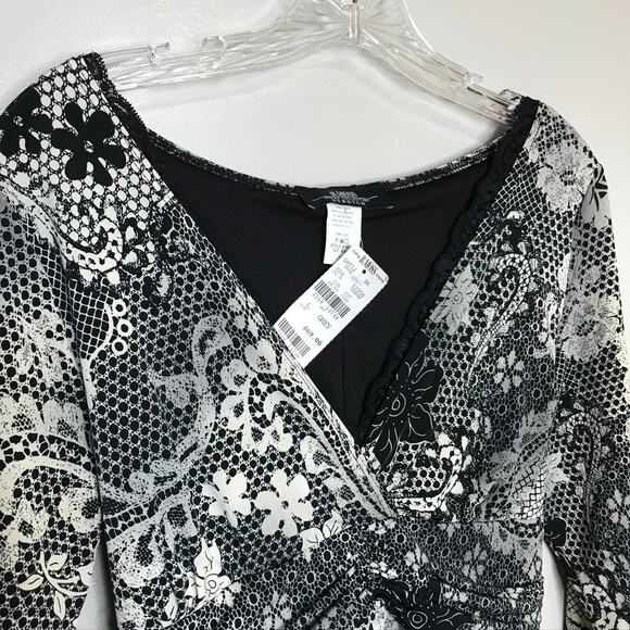 Women's NWT B.Moss Black Lace Print Dress Whimsigoth Witchcore 90s Large - Picture 3 of 8